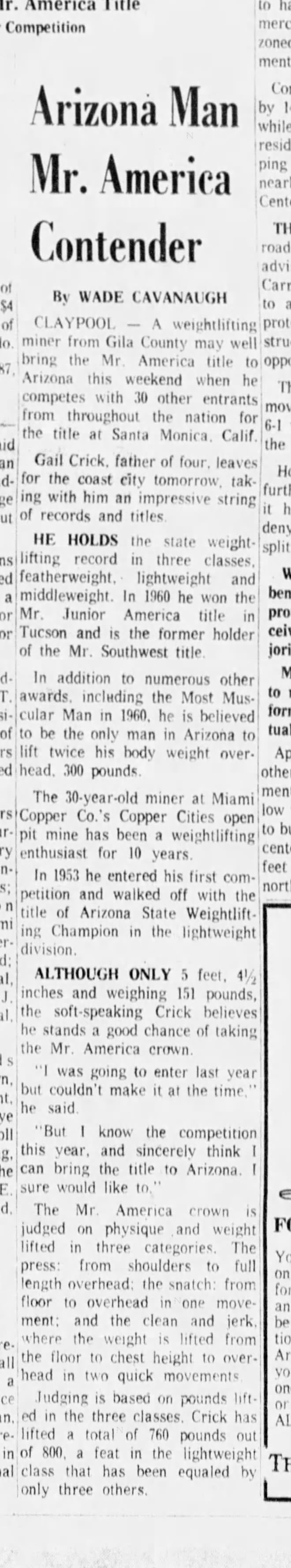 Arizona Republic, June 21 1961 - Arizona Man Mr. America Contender